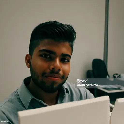 Prompt: man sitting in office