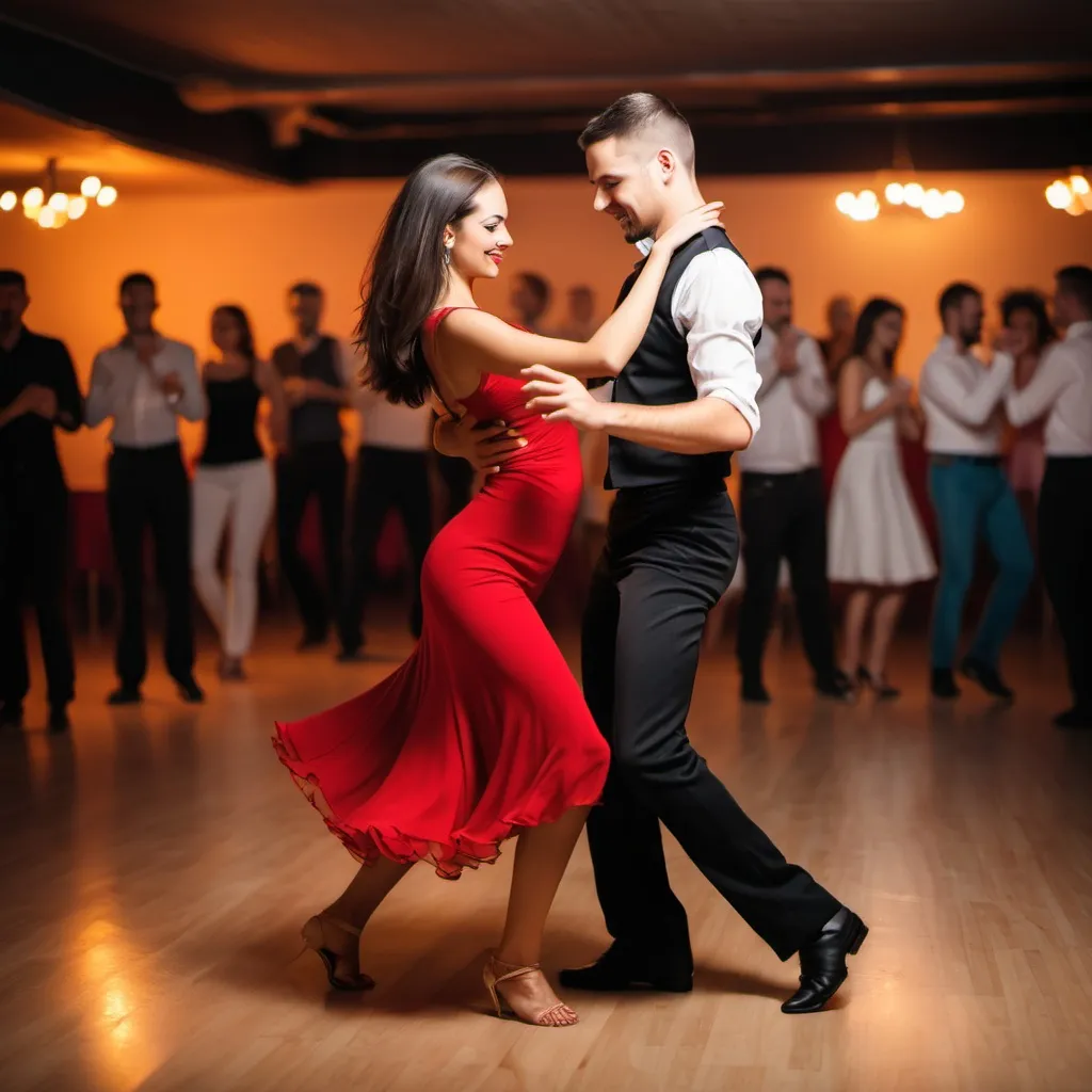 Prompt: A beautiful couple is dancing a salsa