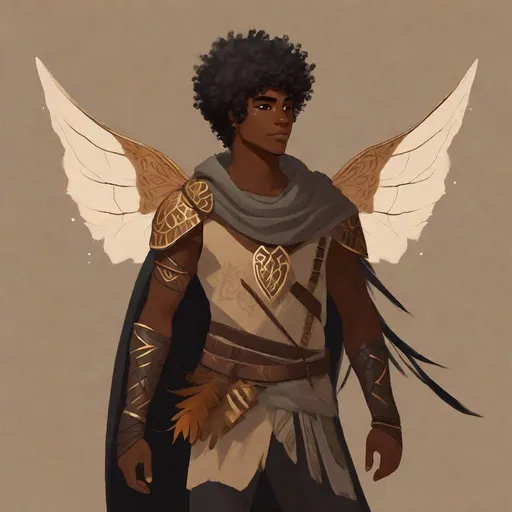 Prompt: a tiny light brown skin younger male, {{{{{no facial hair}}}}}, Pixie race, tattered soot covered Vantablack moth wings on back, featuring an aberrant dragonmark scar on his shoulder. He's styled as an lighter tone earth-themed Rune Knight Barbarian, wielding druid like gargantuan tree trunk three times his size, with a build like Grog Strongjaw from critical role but very skinny, in a fantasy forest background, The art can be a sketch, drawing, or illustration.