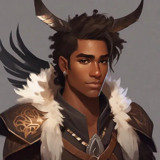 Prompt: a tiny light brown skin younger male, {{{{{no beard}}}}}, Fairy/Pixie race, tattered soot covered Vantablack wings, featuring an aberrant dragonmark scar on his shoulder. He's styled as an lighter tone earth-themed Rune Knight Barbarian, wielding druid like gargantuan great axe three times his size, with a build like Grog Strongjaw from critical role but very skinny, in a fantasy forest background, The art can be a sketch, drawing, or illustration.