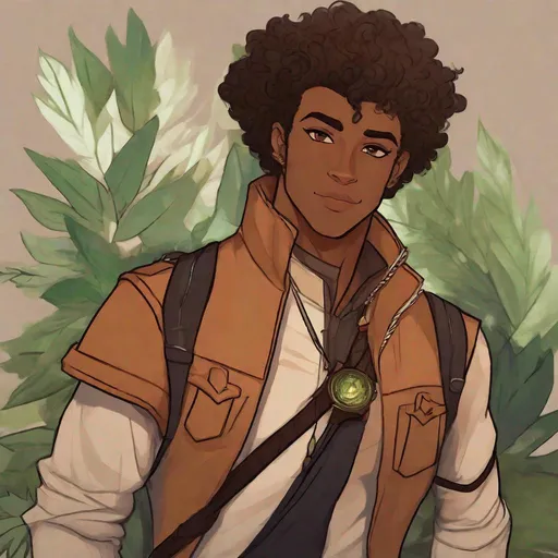 Prompt: DnD, a light brown skin younger male, {{{{{no facial hair}}}}}, speedster/Hermes inspired, featuring an aberrant dragonmark scar on his shoulder. He's styled as an lighter tone earth-themed Rogue, wielding whisper the dagger from critical role, in a fantasy forest background, The art can be a sketch, drawing, or illustration.