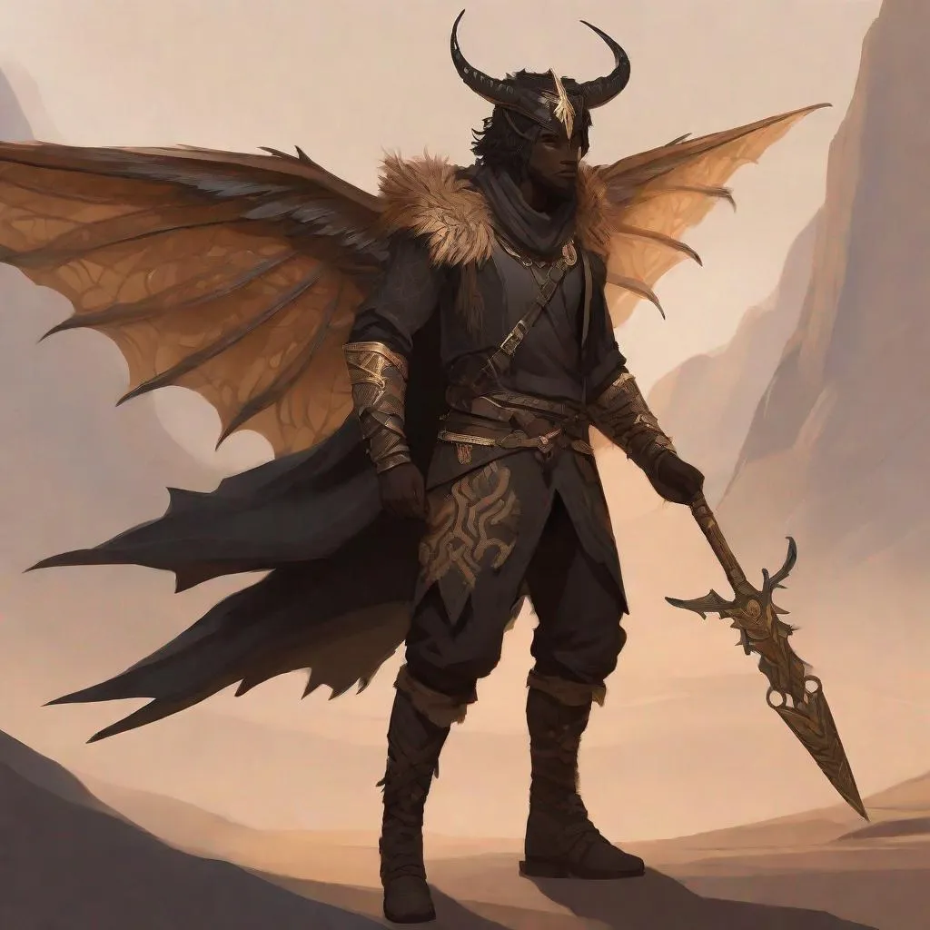 Prompt: a tiny light brown skin younger male, {{{{{no facial hair}}}}}, Pixie race, tattered soot covered Vantablack moth wings on back, featuring an aberrant dragonmark scar across his body. He's styled as an lighter tone earth-themed Rune Knight Barbarian, wielding druid like gargantuan walking stick three times his size, in a fantasy forest setting, The art can be a sketch, drawing, or illustration.