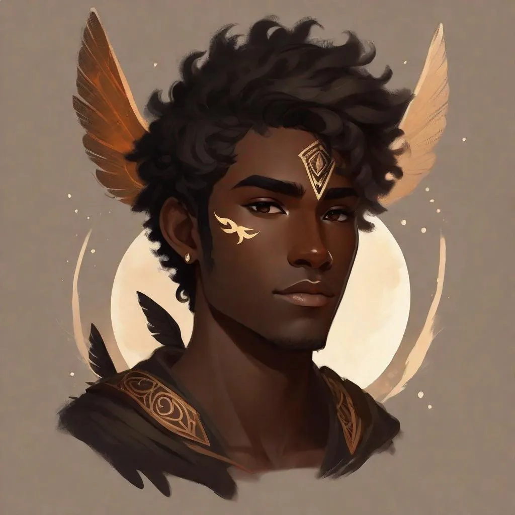 Prompt: a tiny light brown skin younger male, {{{{{no facial hair}}}}}, Pixie race, tattered soot covered Vantablack moth wings on back, featuring an aberrant dragonmark scar on his shoulder. He's styled as an lighter tone earth-themed Rune Knight Barbarian, wielding druid like gargantuan tree trunk three times his size, with a build like Grog Strongjaw from critical role but very skinny, in a fantasy forest background, The art can be a sketch, drawing, or illustration.