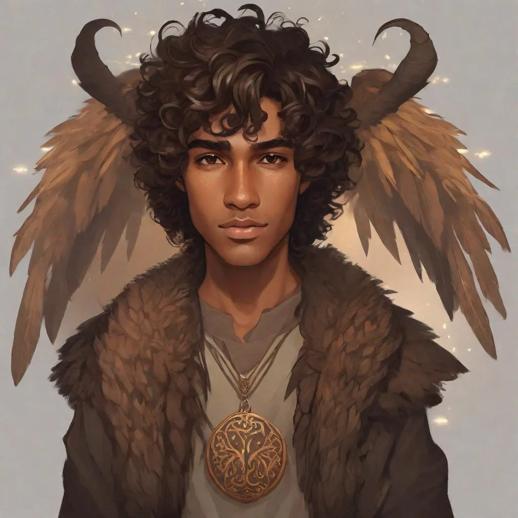 Prompt: a tiny light brown skin younger male, Long curly brown hair, {{{{{no facial hair}}}}}, Pixie race, tattered soot covered Vantablack moth wings on back,  aberrant dragonmark scar on  shoulder. He's styled as an lighter tone earth-themed Rune Knight Barbarian, wielding druid like gargantuan tree trunk three times his size, with a build like Miles Morales, in a fantasy forest background, The art can be a sketch or illustration.