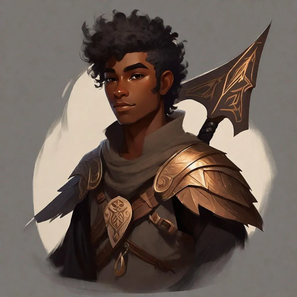 Prompt: a tiny light brown skin younger male, {{{{{no beard}}}}}, Pixie race, tattered soot covered Vantablack moth wings, featuring an aberrant dragonmark scar on his shoulder. He's styled as an lighter tone earth-themed Rune Knight Barbarian, wielding druid like gargantuan great axe three times his size, with a build like Grog Strongjaw from critical role but very skinny, in a fantasy forest background, The art can be a sketch, drawing, or illustration.