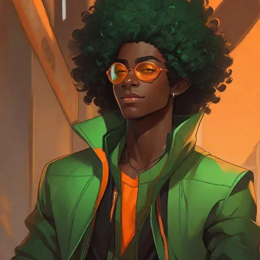 Prompt: {{{{androgynous goblin-like green skin male glowing orange irises}}}}, teenage character, taller than average, lean aerodynamic speedster build, no facial hair,{{{black afro centric curly 4c hair under hood}}, sharp-toothed grin, styled as a stealth Rogue, holding Whisper {dagger, Critical Role}, Placed in a fantasy forest background, capturing the essence of a darker dnd world. The art can be a sketch, drawing, or illustration. fighting pose, dungeons and dragons, outdoors, 50mm