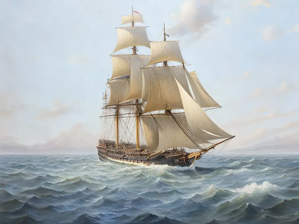 British frigate sailing on rolling waves, 18th-centu... | OpenArt