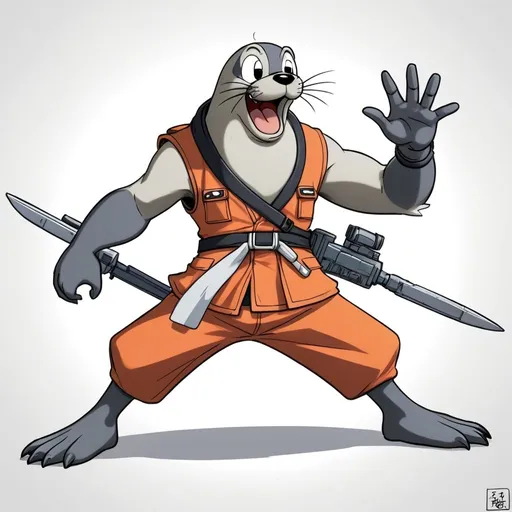 Prompt: Anime style goofy seal fighter