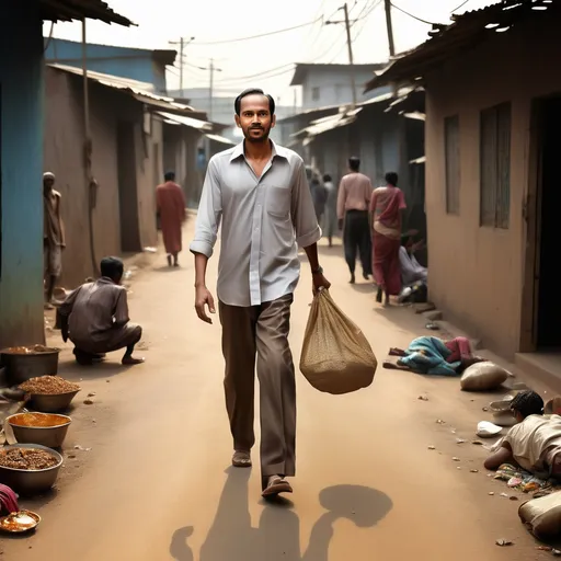 Prompt: Abad  rich man walking over poor people., realistic, natural lighting