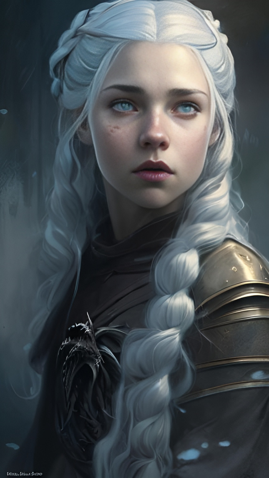 Prompt: a woman with long white hair and RNS, concept art Bastien Lecouffe-Deharme, gothic art, dark fantasy art, dark fantasy horror art, dark fantasy artwork portrait of anime (((woman))) cute-  fine face, brown-red hair pretty face, realistically shaded perfect face, fine details.  anime.  Game of Thrones Realistic Shaded Lighting by Ilya Kuvshinov Ghost-in-the-Shell, Artgerm, Rutkowski, Wlop Jeremy Lipkin and Michael Garmash and Rob Rey