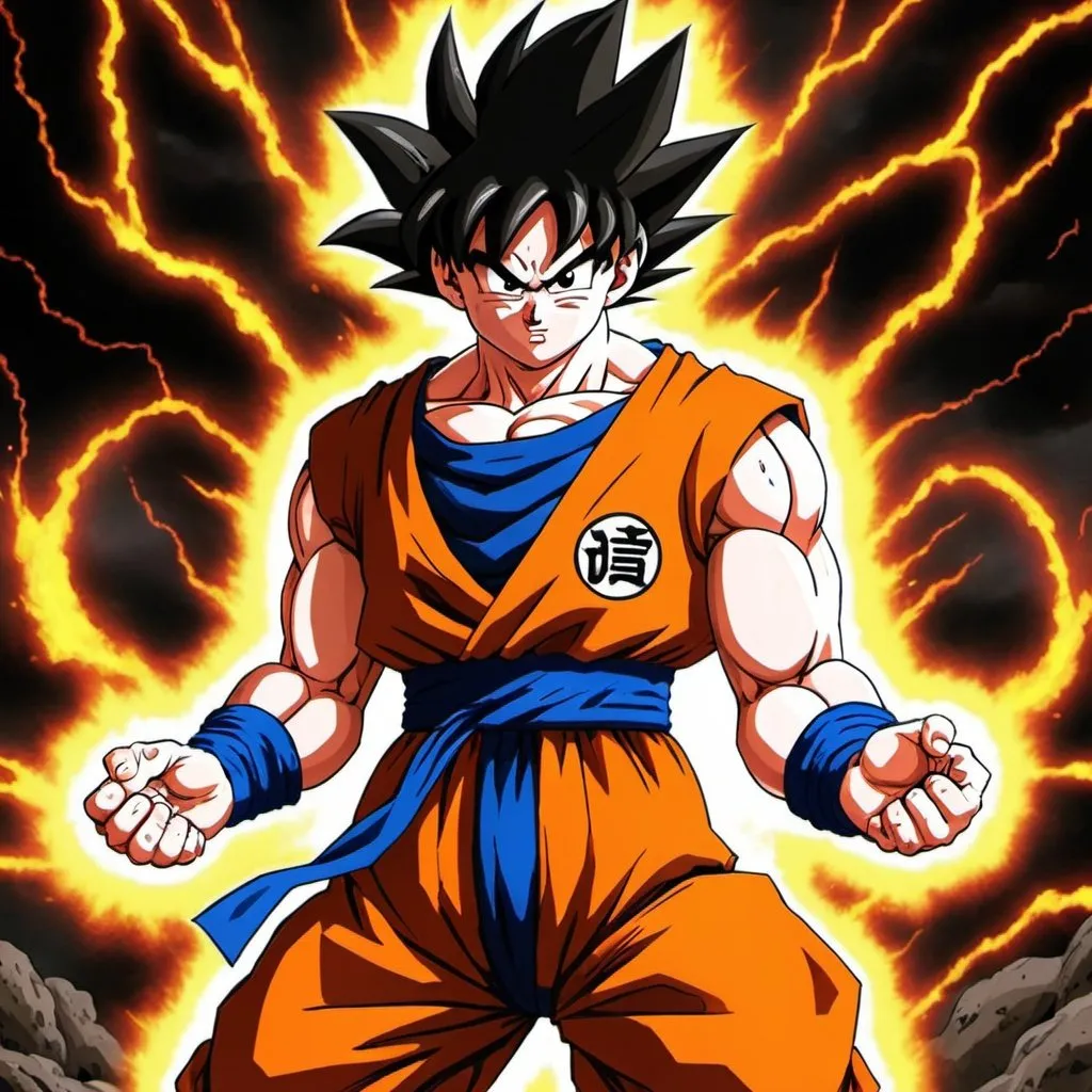 Prompt: goku che combatte contro un gigachad