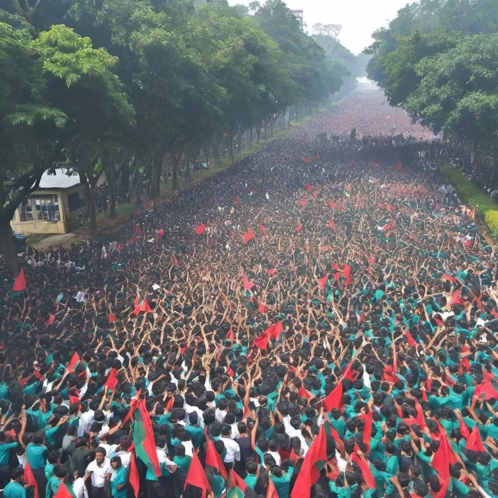 Prompt: Make a picture of lakhs of students of Bangladesh being baton charged