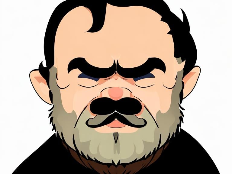 Prompt: Slightly ugly dwarf with a moustache and pointy ears, but no beard. The dwarf is wearing a hooded cloak
