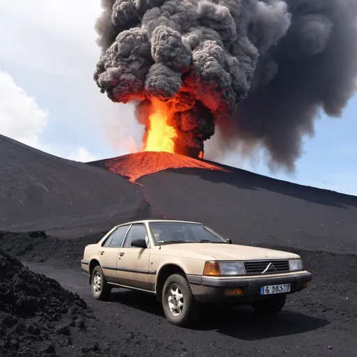 Prompt: le suropelta a peur car il tombe dans un volcan actif.