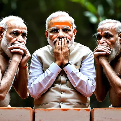 Prompt: Narendra modi as gandhi's three monkeys