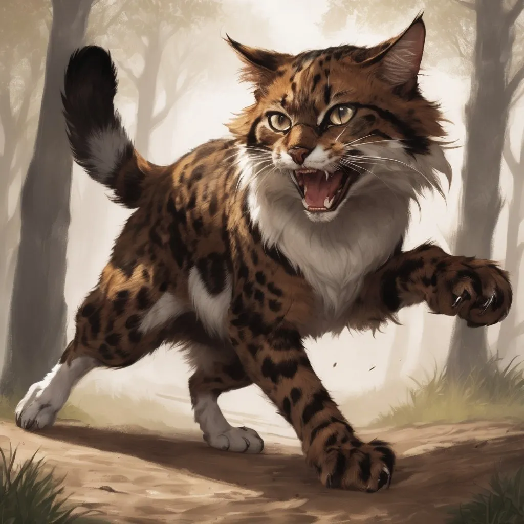Prompt: Briarpaw sprung, surprising the warrior and clamping their jaw around their left hind leg. They let out a yowl of anger and rolled over dislodging me from their legs. BriarPaw shook out dirt caught in their brown and white dappled pelt as they attacked again, this time darting under them, ranking their claws across their underbelly. 
