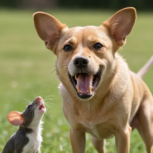 Prompt: a dog getting yelled at by mouse






