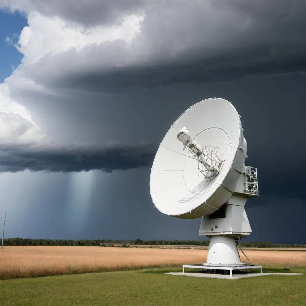 Prompt: Please create a photo of a weather radar with an other wordly landscape in the background.