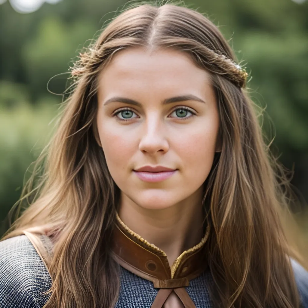 Prompt: photo realistic portrait of 15th century Irish pioneer woman, centered in frame, facing camera, symmetrical face, ideal human, 85mm lens,f8, photography, ultra details, natural light, light background, photo, Studio lighting