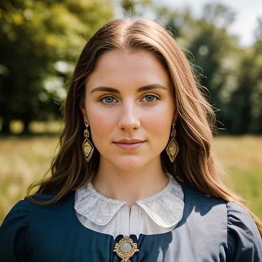 Prompt: photo realistic portrait of 15th century Irish pioneer woman, centered in frame, facing camera, symmetrical face, ideal human, 85mm lens,f8, photography, ultra details, natural light, light background, photo, Studio lighting, full body shot