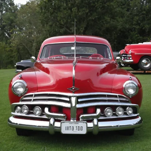 Prompt: 1950 Hudson Commodore 2 Door fully restored in Candy Apple Red.
