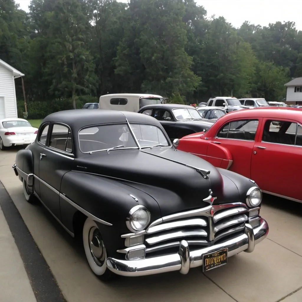 Prompt: 1950 Hudson Commodore 2 Door fully restored in Matte Black.