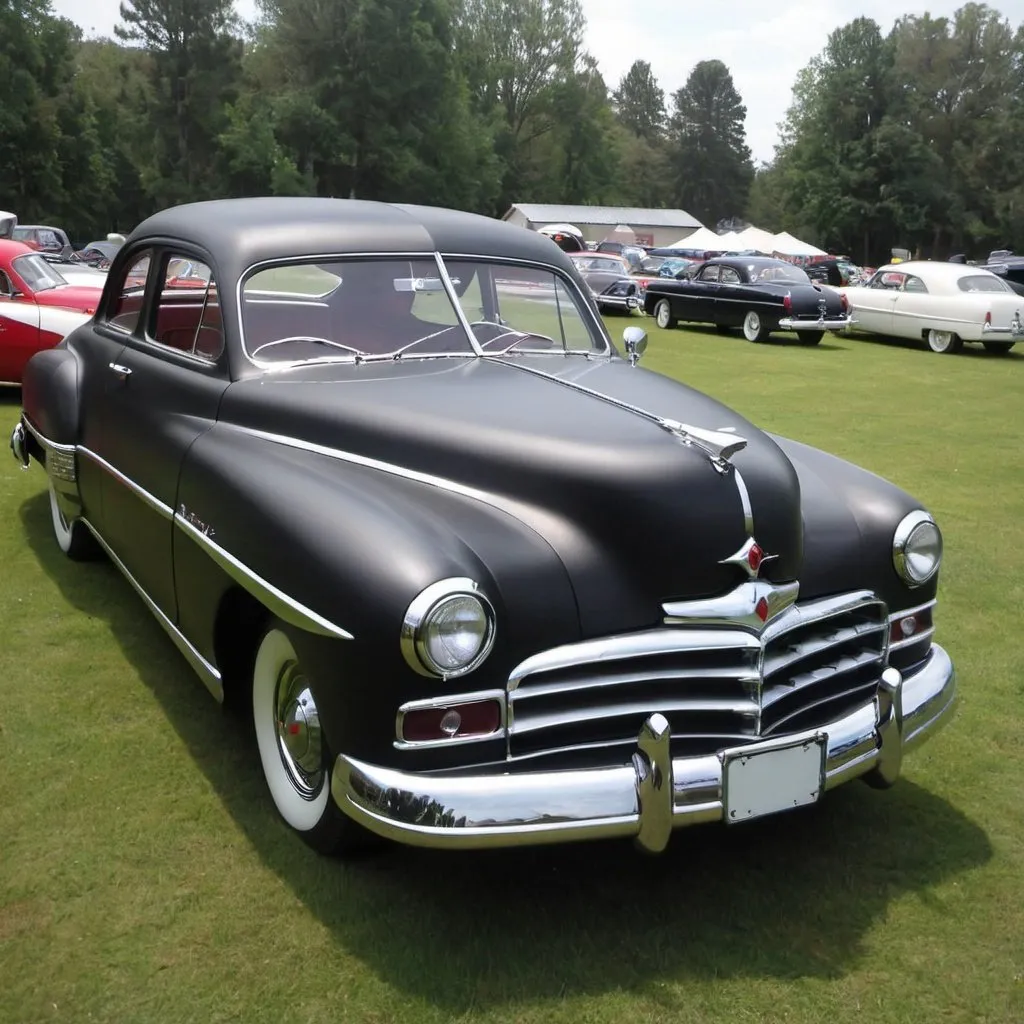 Prompt: 1950 Hudson Commodore 2 Door fully restored in Matte Black.