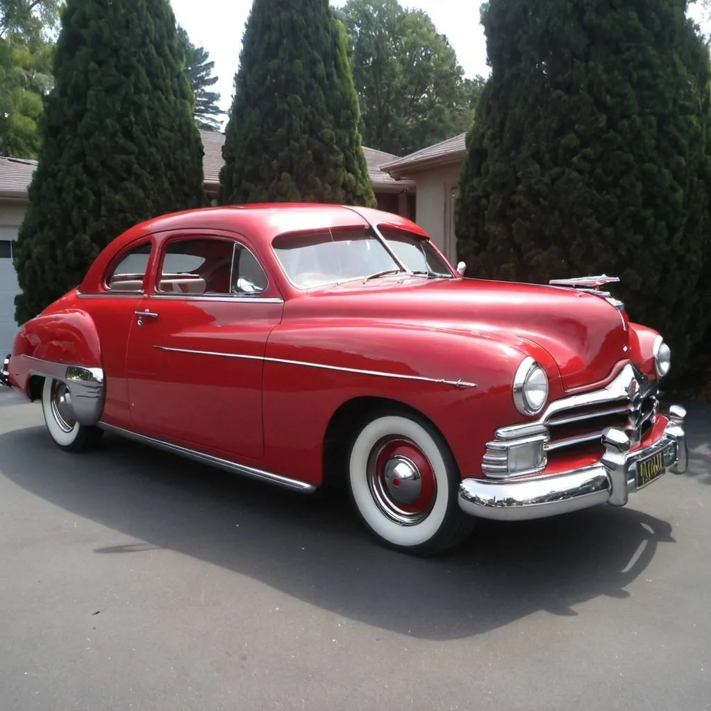 Prompt: 1950 Hudson Commodore 2 Door fully restored in Candy Apple Red.
