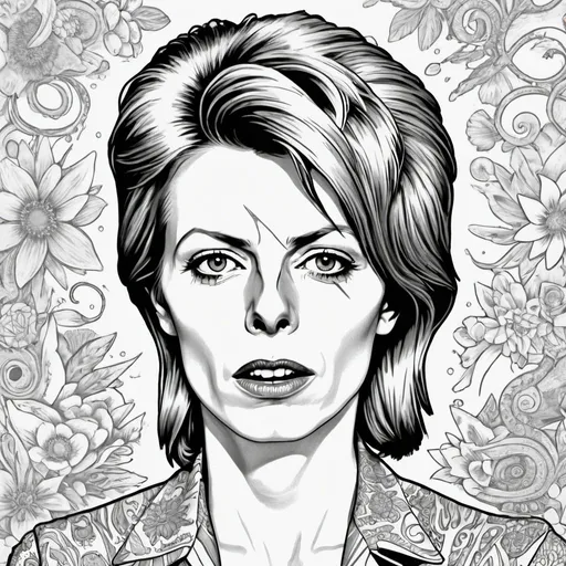 Prompt: una iilustración para colorear de una mujer hablando con devid bowie
