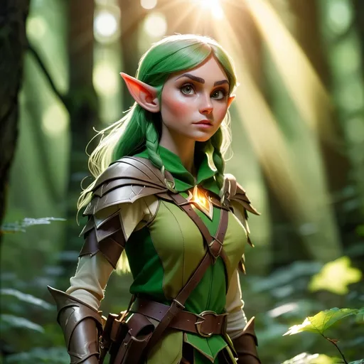 Prompt: Elf ranger in a mystical forest around sunlight
