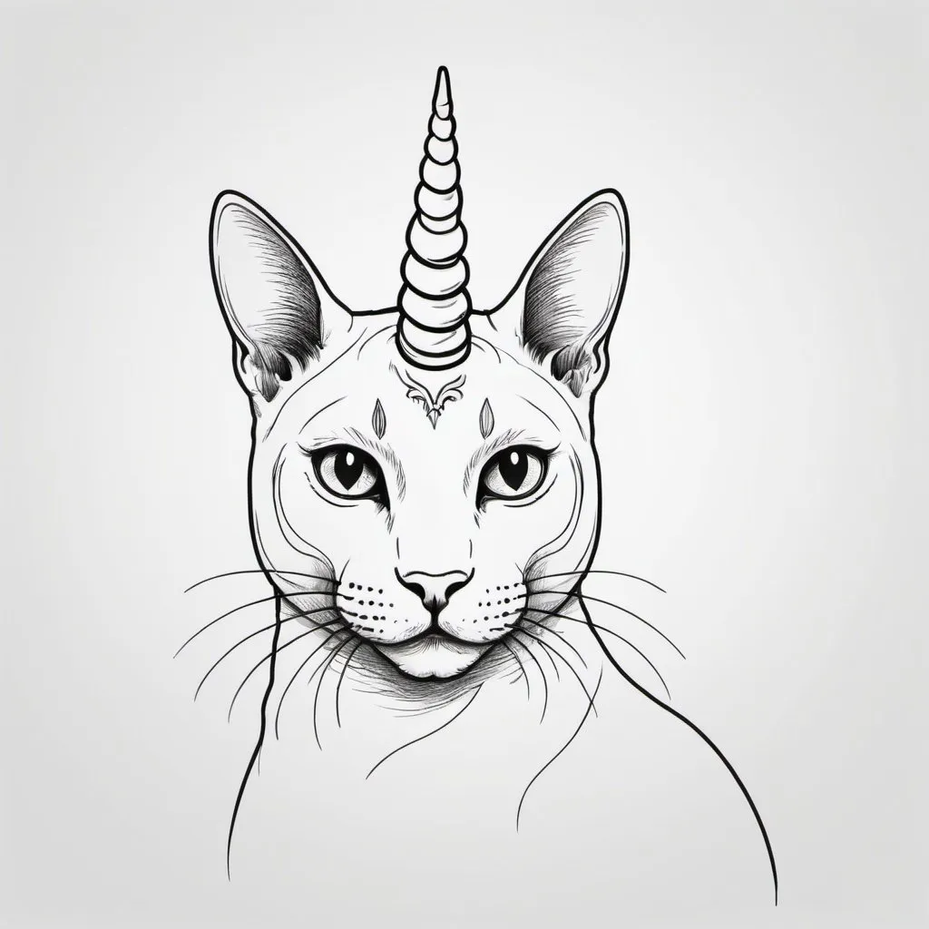 Prompt: Drawing outline of cat with horn on head like a unicorn
