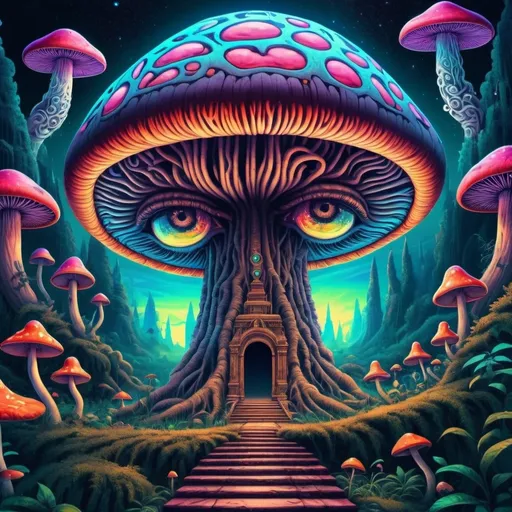 Prompt: (accurately spelled text "thy temple"), hallucinogenic logo, (vibrant colors), (psychedelic mushrooms) intertwined with the design, intricate patterns, surreal aesthetics, mind-bending effects, lush background integrating elements of nature, (trippy design), high-contrast colors, ultra-detailed, visionary artwork, eye-catching visuals, mesmerizing composition. with Thy temple text  trippy human design , trippy human body, enlightened human comunity