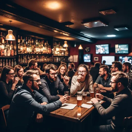 Prompt: Bild einer Quiznight in einer Bar mit ein paar Menschen