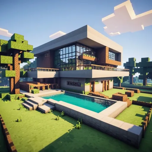 Prompt: un giocatore di minecraft che costruisce una casa moderna