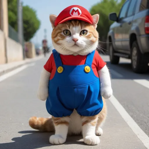 Prompt: un gatto vestito da Mario che diventa grande