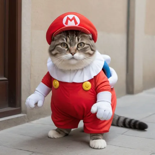 Prompt: un gatto vestito da Mario che diventa grande