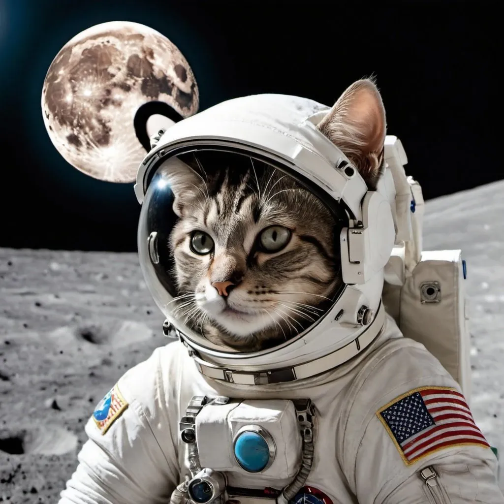 Prompt: un gatto astronauta che vola sulla luna