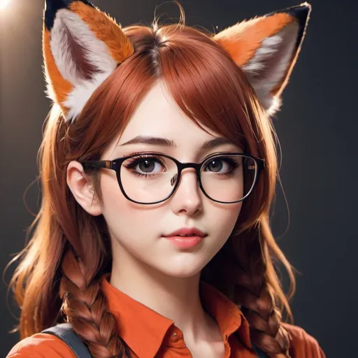 Prompt: make a very beautiful female anime character with fox ears with glasses
