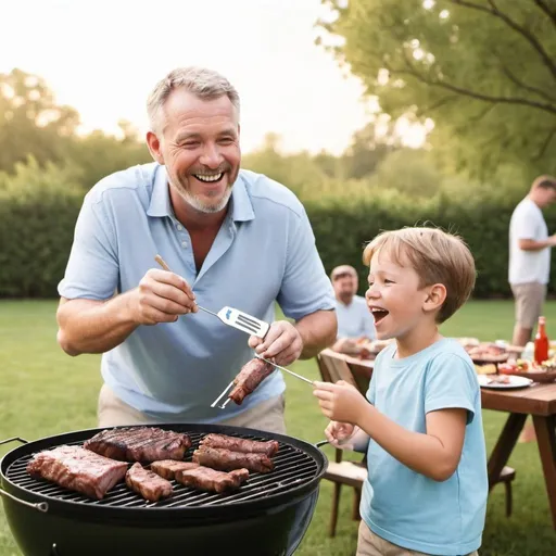 Prompt: White father enjoying Barbecue on Father’s Day 