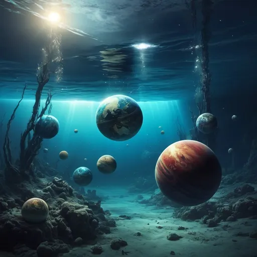 Prompt: Planets under water 