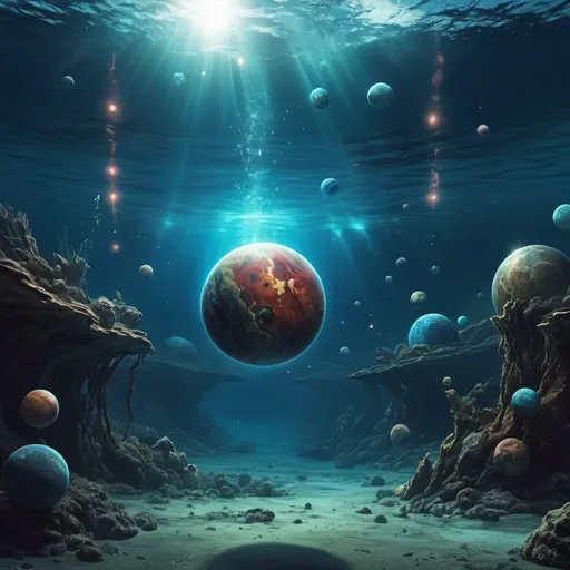 Prompt: Planets under water 