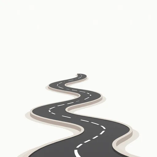 Prompt: cartoon winding road with a transparent background. The road starts in the lower left corner and ends in the upper right corner. Make it minimalist