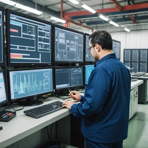 Prompt: A supervisor monitoring various process in a factory through SCADA system