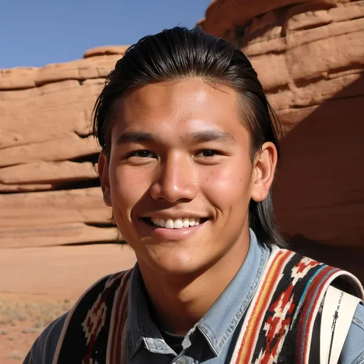 Prompt: 25 year old Navajo male, young, attractive, smiling.