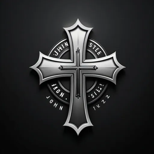 Prompt: Realistic logo design with a cross, maximum steeze inscription, John 11:22 underscript, sleek and modern style, high quality, detailed shading, professional, symbolic, minimalist, black and silver tones, soft ambient lighting