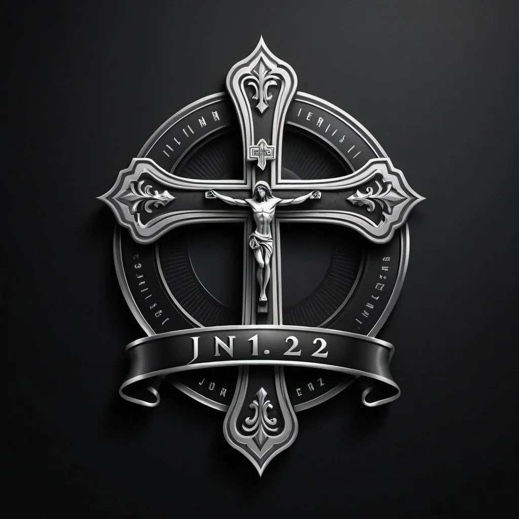 Prompt: Realistic logo design with a cross, maximum steeze inscription, John 11:22 underscript, sleek and modern style, high quality, detailed shading, professional, symbolic, minimalist, black and silver tones, soft ambient lighting