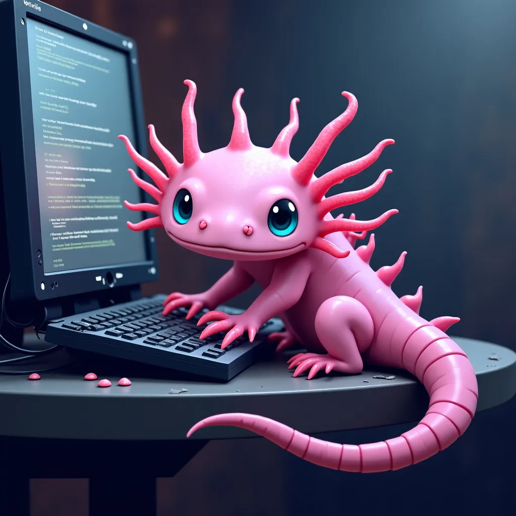 Prompt: a axolotl on playing on a
 computer
