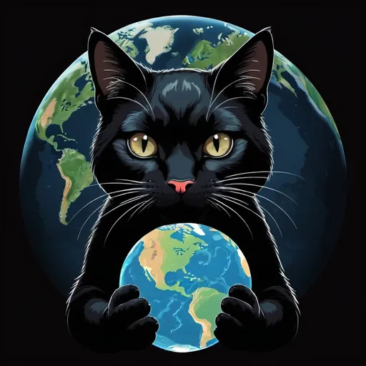 Prompt: A cat holding the earth in its mouth in a dark style 