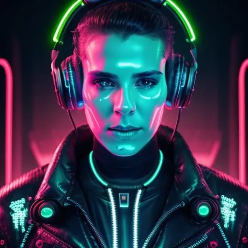 Prompt: Bio-mechanical skull wearing headphones, digital painting, glowing neon accents, futuristic cyberpunk style, metallic sheen, detailed mechanical structure, intense neon lighting, high quality, digital painting, cyberpunk, futuristic, glowing neon, metallic sheen, detailed structure, intense lighting, headphones