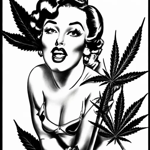 Prompt: Pinup marijuana drawing
